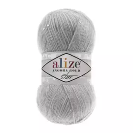 Пряжа ALIZE 'Angora Gold Star' 100гр., 410м. (17%шерсть, 11%п/э, 67% акрил, 5% паетки) ТУ (21 серый)