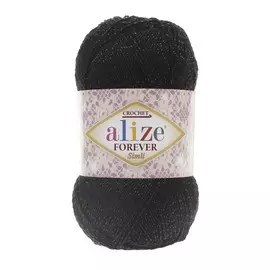 Пряжа ALIZE 'Forever crochet simli' 50гр. 280м. (96%микрофибра акрил,4%металик)ТУ (60 черный)