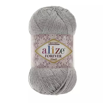 Пряжа ALIZE 'Forever crochet simli' 50гр. 280м. (96%микрофибра акрил,4%металик)ТУ (52 светло-серый)