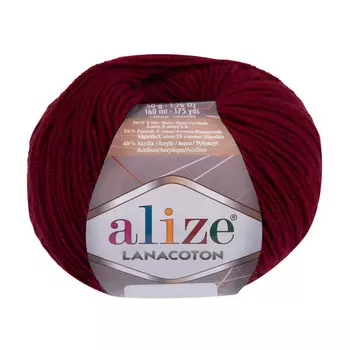 Пряжа Alize 'Lanacoton' 50г 160м (26% шерсть, 26% хлопок, 48% акрил) (390 вишня)