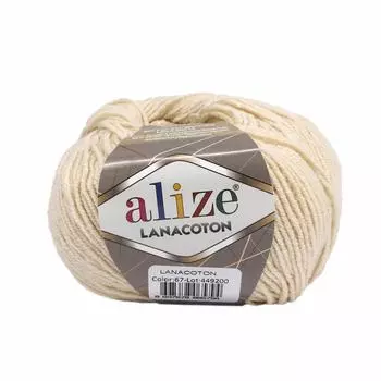 Пряжа Alize 'Lanacoton' 50г 160м (26% шерсть, 26% хлопок, 48% акрил) (67 молочно-бежевый)