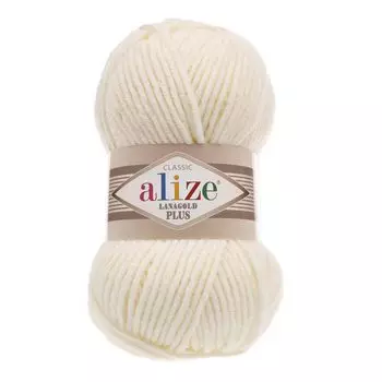 Пряжа ALIZE 'Lanagold Plus' 100гр. 140м (49% шерсть, 51% акрил) (01 кремовый)