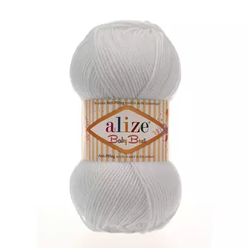 Пряжа Alize 'Baby Best' 100г 240м (10% бамбук, 90% акрил) с эффектом АНТИПИЛЛИНГ (55 белый)