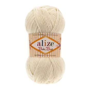 Пряжа Alize 'Baby Best' 100г 240м (10% бамбук, 90% акрил) с эффектом АНТИПИЛЛИНГ (62 светло-молочный)