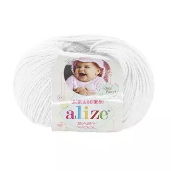 Пряжа ALIZE 'Baby wool' 50гр. 175м. (20%бамбук, 40%шерсть, 40%акрил)ТУ (55 белый)