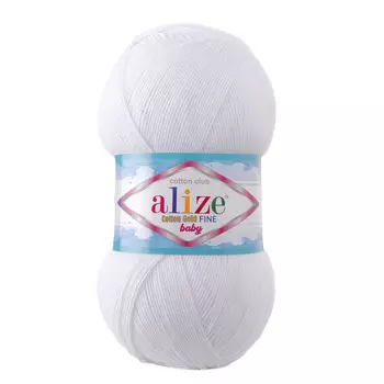 Пряжа ALIZE 'Cotton Gold Fine Baby' 100гр, 470м (55%хлопок, 45%акрил) (55 белый)