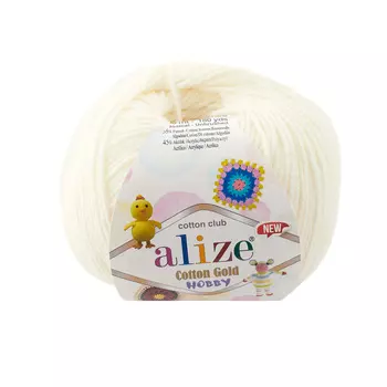 Пряжа Alize 'Cotton Gold Hobby NEW' 50г 165м (55% хлопок, 45% акрил) (62 светло-молочный)