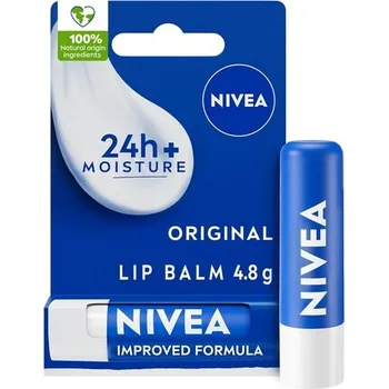 Бальзам для губ NIVEA Original Care 4,8 г глубоко увлажняет губы в течение 24 часов+ с натуральными ингредиентами, маслом ши и витаминами