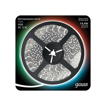 Лента светодиодная LED 5050/60-SMD, 5 м, SMD 5050, 14.4 Вт на метр, 12V, RGB, IP20 Gauss (312000414)