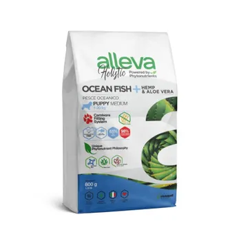 Alleva Holistic Puppy Fish Medium сухой корм для щенков средних пород, берем. и корм. сук, с океанической рыбой, коноплей и алое вера - 0,800 кг повседневный холистик холистики для щенков с рыбой породы среднего размера мешок Италия 1 уп. х 1 шт. х 0.8 кг