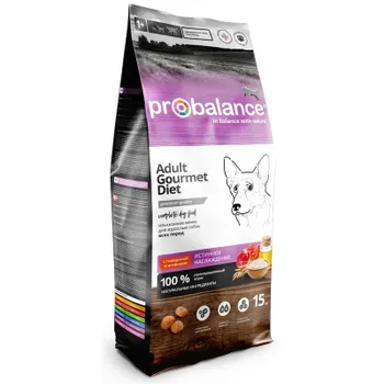ProBalance Gourmet Diet Adult полнорационный сухой корм для привередливых собак, с говядиной и ягненком - 15 кг повседневный для взрослых с говядиной для всех пород мешок Российский корм 1 уп. х 1 шт. х 15 кг
