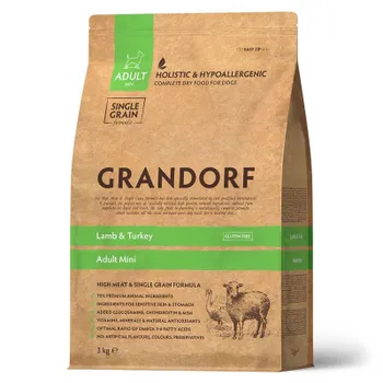 Grandorf Dog Lamb&Turkey Mini сухой корм для взрослых собак мелких пород, с ЯГНЕНКОМ и ИНДЕЙКОЙ - 3 кг повседневный холистик для взрослых с индейкой породы мелкого размера мешок Импортный корм 1 уп. х 1 шт. х 3 кг