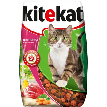 Kitekat полнорационный сухой корм для кошек, с аппетитной телятинкой - 800 г повседневный эконом для взрослых с телятиной мешок Российский корм 1 уп. х 1 шт. х 0.8 кг