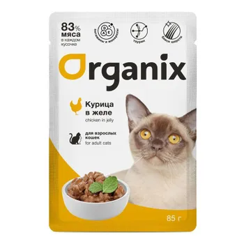 Organix влажный корм для взрослых кошек, с курицей в желе, в паучах - 85 г повседневный супер премиум для взрослых с курицей паучи Российский корм 1 уп. х 25 шт. х 2.125 кг