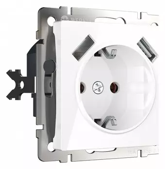 Розетка с заземлением, шторками и USBх2 Werkel белый W1171501 4690389155345