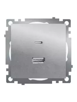 Розетка 2-местная USB + type C (механизм)), STEKKER GLS10-7116-03 , 250B, 3А, max 20W, серия Катрин, серебро 50054