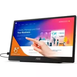 Монитор 15,6" AOC 16T2 1920x1080, 4 ms, 178°/178°, 250 cd/m, 700:1, IPS, multi-touch, micro-HDMI, 2xUSB-Type C, MM, battery, black, с поворотом экрана
