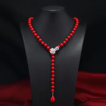 Natural deep-sea shell pearl long necklace, high-end temperament elegant zircon adjustable women s autumn and winter sweater hanging chain