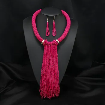 Exaggerated rice beads, fringed long necklace, ethnic style, personalized femininity ornament, multi-layer retro sweater chain