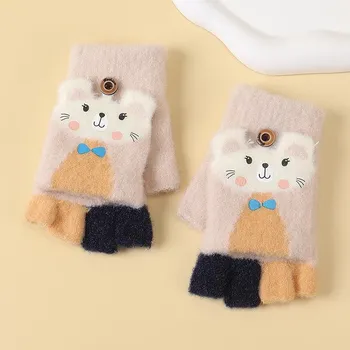Winter Children s Half Finger Flip Gloves Warm and Cold Knitted Gloves for Boys and Girls Cute Baby Yarn Gloves