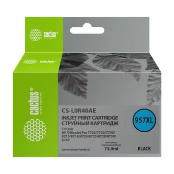 Картридж струйный Cactus 957XL CS-L0R40AE черный (73мл) для HP OfficeJet 8210/8218/8720/8725/8730