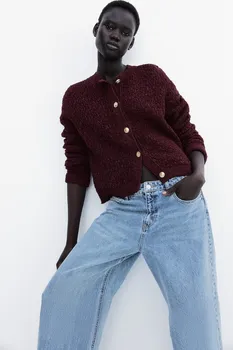 Кардиган структурной вязки H&M, красный
