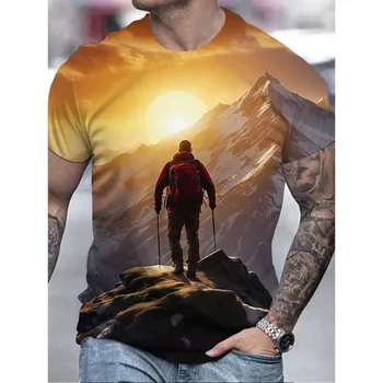 Мужская футболка с принтом 3D Mountain, летняя, удобная, дышащая, с короткими рукавами, для любителей активного отдыха, мужская футболка большого размера 2XS