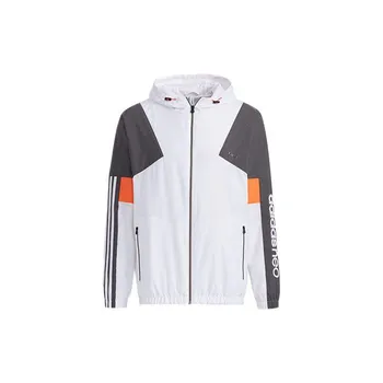 Adidas Neo Спорт на открытом воздухе ветрозащитная тканая куртка с капюшоном с логотипом Мужские куртки Белый Серый GP5686 M