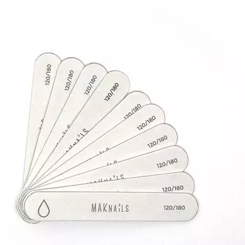 MAKnails, Пилка для натуральных ногтей на деревянной основе, белая, 120/180, 9 см