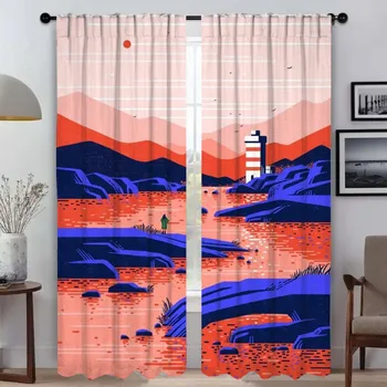 Mountain Art Home Interior Curtains for Living Room Blackout Curtain Shades Partition Tulle for Bedroom Halloween Decoration W50xH70cmx2pcs-CL