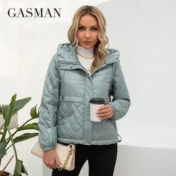 GASMAN 2022 Женская Весенняя куртка, модная повседневная короткая парка, тонкое хлопковое пальто с капюшоном, женские куртки, теплая верхняя одежда 21159