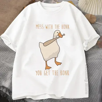 Летние модные мужские футболки с забавными топами без названия Goose Game для мужчин и женщин, хлопковая свободная футболка Mess With The Honk You Get The Bonk XS