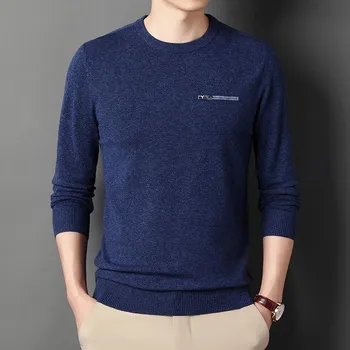 Young and Middle-aged Men s New Spring and Autumn Ferret Velvet Round Neck Long-sleeved Sweater Is Slim and Handsome M