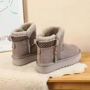 Новые зимние женские сапоги с бархатной подкладкой на толстой подошве, короткие сапоги на молнии, хлопковая обувь. 36
