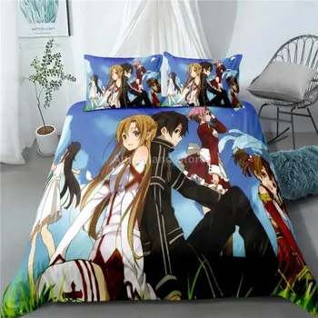 Sword Art Online Постельное белье Аниме Постельное белье Одеяло Пододеяльник Наборы Домашний Декор Твин Одинарный Королева Размер King Size Модный Подарок Мультфильм 70x133cm 2pcs