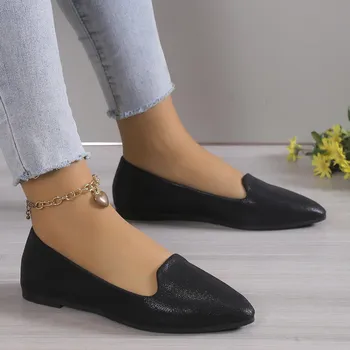 Fashion New Women Shallow Mouth Single Shoes Breathable Fashion Loafers Ballet Shallow Flats Soft Bottom Pointed Toe trendy women Shoes 36 серебряный