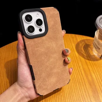 Винтажный кожаный матовый магнитный чехол для iPhone 16 Pro Max 15 Pro 14 13 12 11 однотонный тонкий мягкий противоударный чехол для телефона Magsafe iPhone 16 коричневый