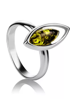 Лёгкое изящное кольцо из зелёного янтаря «Акация»