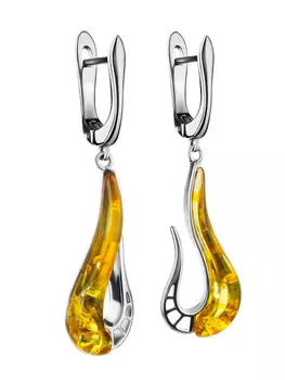 Необычные серьги из натурального лимонного янтаря «Санрайз»
