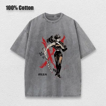 Футболка Anime Jujutsu Kaisen Washed с графическим принтом в стиле хип-хоп, винтажная футболка для мужчин и женщин, хлопковая повседневная футболка с коротким рукавом S