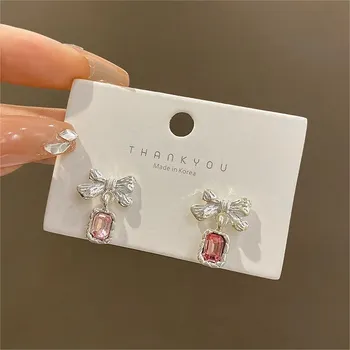 Pinkdudu иглы, циркон, стразы, бант, квадратные висячие серьги, роскошные простые гальванические сверкающие серьги с блестящим цирконом PD1893 розовый