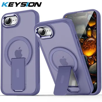 KEYSION Противоударный полупрозрачный чехол для MagSafe для iPhone 16e 2025 Силикон+ПК Подставка Беспроводная зарядка Матовый Прозрачный чехол for iPhone 16e