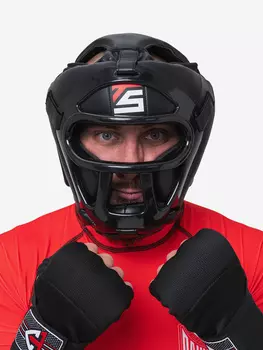 Шлем боксерский TS Sport с решеткой, Черный