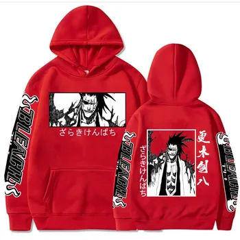 Популярные японские толстовки с капюшоном в стиле аниме Y2K, мужские толстовки с рисунком Zaraki Kenpachi, большие размеры, забавные пуловеры с героями мультфильмов Харадзюку, мужские XS чёрный
