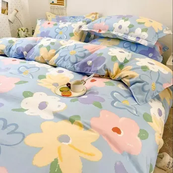Комплект постельного белья Spring Flat Sheet + одеяло, пододеяльник +2 наволочки, постельное белье Single Double Queen King Full Size Home Textile B90B AU-Sigle150x200 4pcs