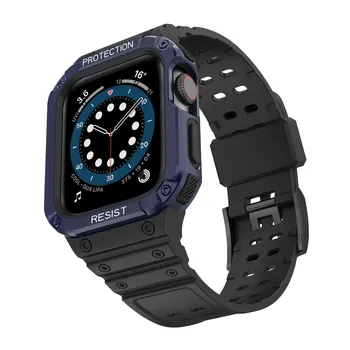 Ремешок для часов с защитным чехлом, совместимый с Apple Watch i watch 9 8 7 6 5 4, ремешок для спортивных часов S чёрный