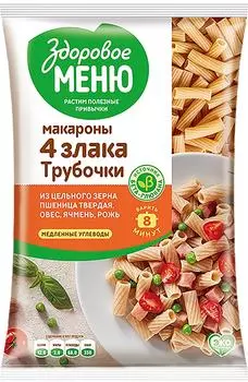 Макароны Dr Naturi Здоровое меню Трубочки 4 злака 400г