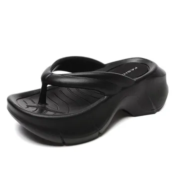 Fashion Women s Wedge Heel Flip Flops Summer 2024 Clip Toe Thick Bottom Platform Slippers Women Soft Sole Non-Slip Beach Shoes Slides 36-37 красный