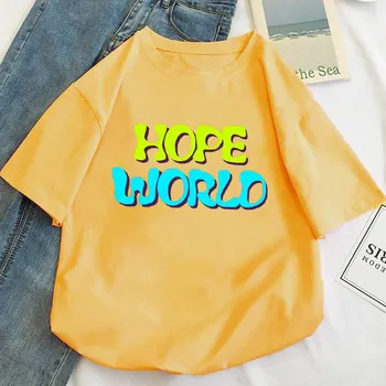 Плюс размер S-5XL Kpop J-hope Hope World Футболка Унисекс Уличная футболка Повседневная футболка с короткими рукавами Homme Хип-хоп Футболки Хлопковая футболка с рисунком 2XL