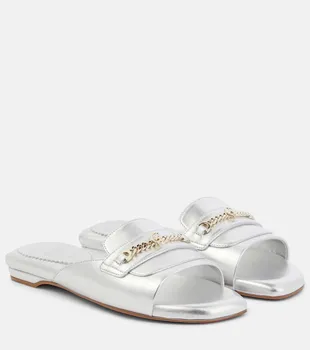 Miss MJ мюли из металлизированной кожи Christian Louboutin, Silver/Lin Silver